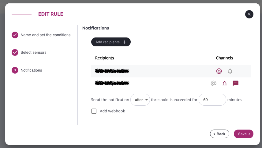 Efento cloud - rules notifications configuration